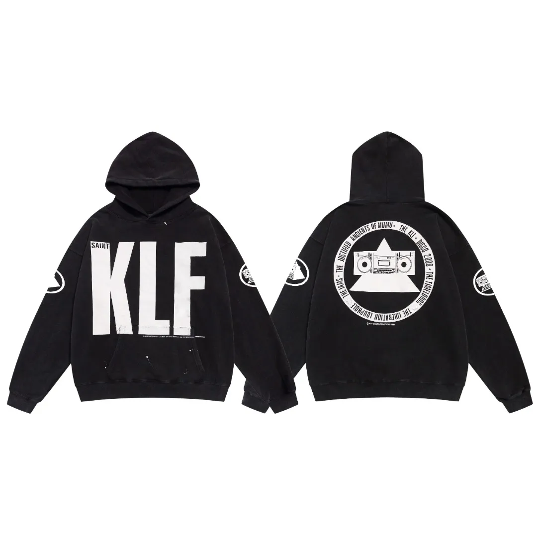 American fashion Saint Michael klf exhibition letters retro destroyed vintage washed and distressed hoodies for men and women Fabric: 420g Style number: SM629 Size: S-M-L-XL Color: Black Price: P236